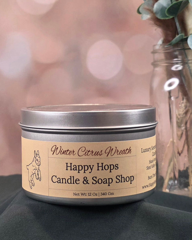 Winter Citrus Wreath 12oz. Hand-Poured 100% Soy Wax Candle - Seasonal Scent