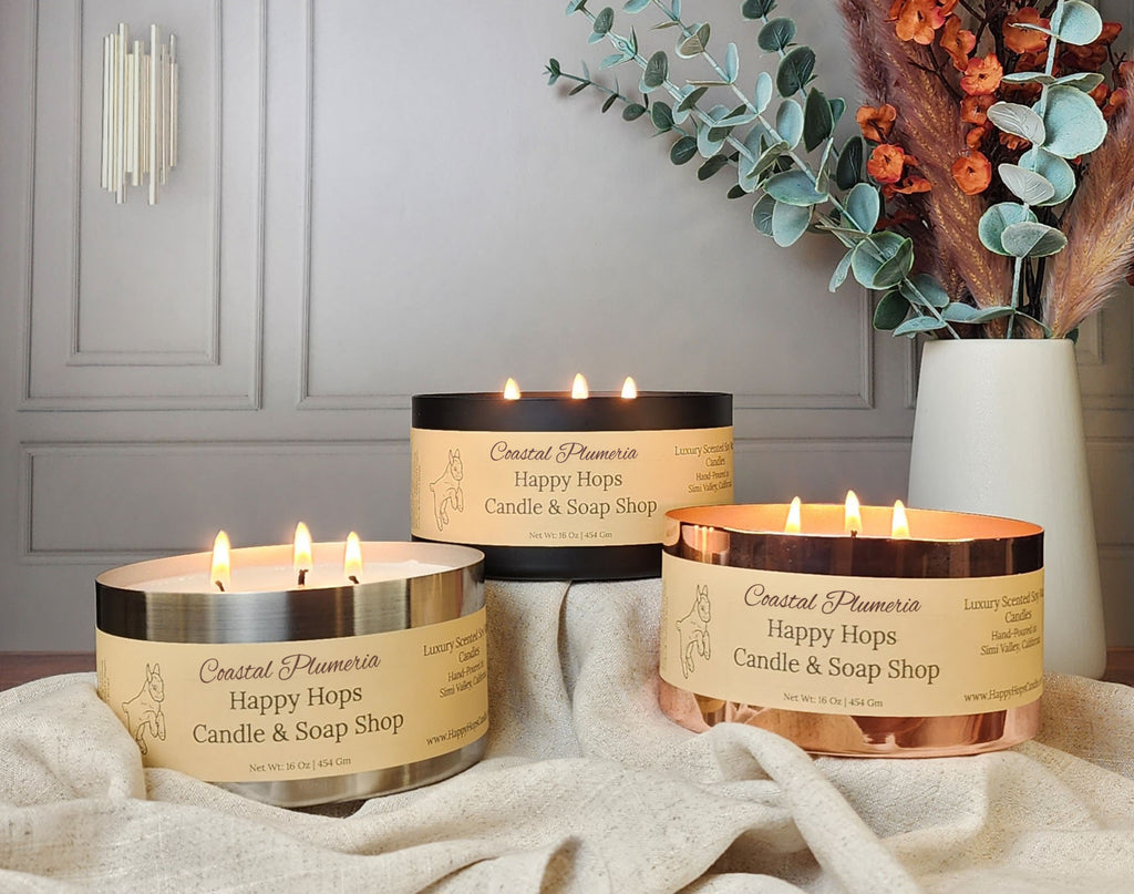 Coastal Plumeria 16oz, Hand-poured 100% Soy Wax Candle – Happy