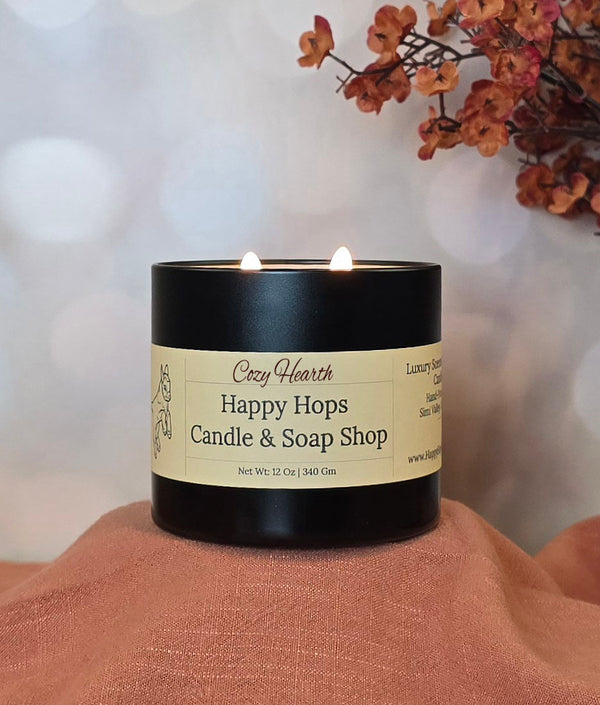 Cozy Hearth 12oz, Hand-poured 100% Soy Wax Candle – Fall & Winter Collection