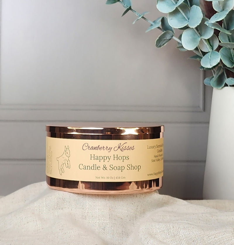 Cranberry Kisses 16oz, Hand-poured 100% Soy Wax Candle - Clearance