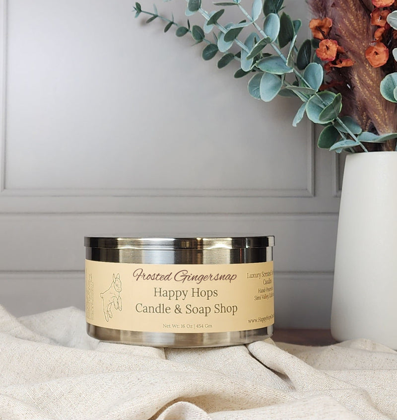 Frosted Gingersnap 16oz, Hand-poured 100% Soy Wax Candle