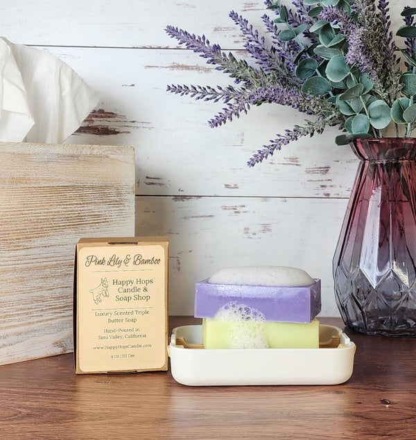 Pink Lily & Bamboo 4oz, Hand-poured Triple Butter Soap - Spring & Summer Collection