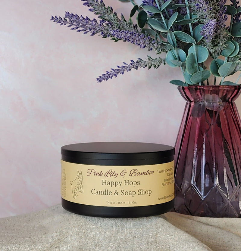 Pink Lily & Bamboo 16oz. Hand-Poured 100% Soy Wax Candle - Clearance