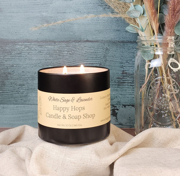 White Sage & Lavender 12oz, Hand-poured 100% Soy Wax Candle